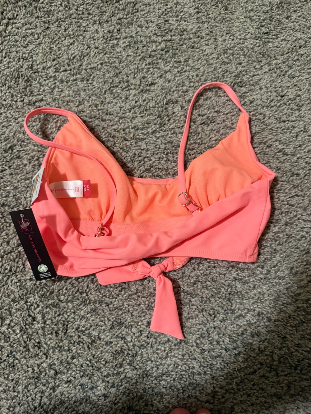 No Boundaries Coral Pink Tie-Front Bikini Top